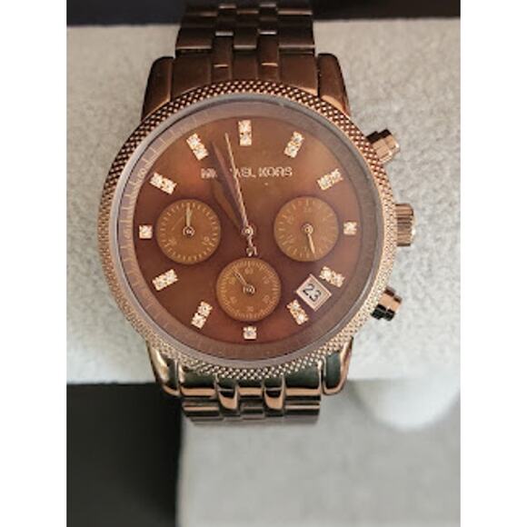 Michael Kors Women's Watch Ritz Brown Dial Brown Chronograph 6 1/2 Inch MK5547 - Picture 2 of 8